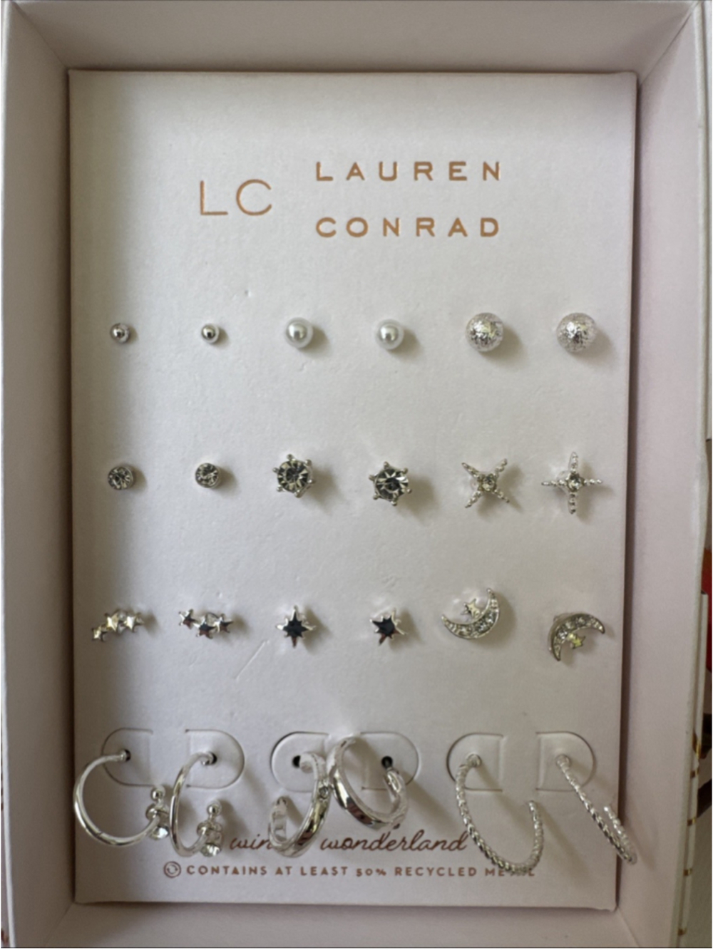 LC Lauren Conrad Gift Set 12 Pairs Hoops Pearls Rhinestone Stud Earrings NEW